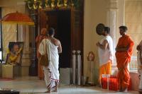 Swamiji arriving at the temple for Paduka Pujana